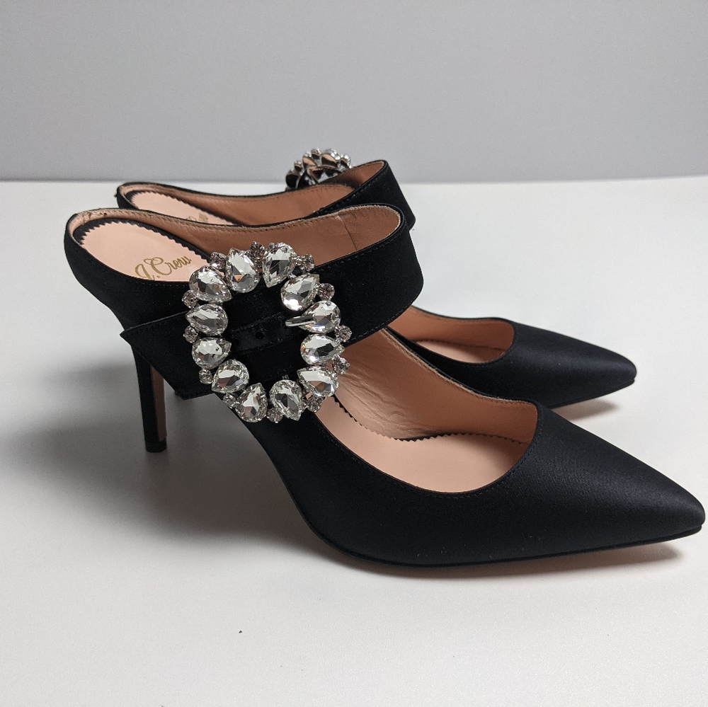 J Crew Elsie Mary Jane Satin Mules Jewel Buckle 6.5